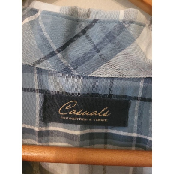 Casuals Roundtree & Yorke Label Dress Shirt Woven Button Front 2XTall Blue Check - Picture 3 of 7